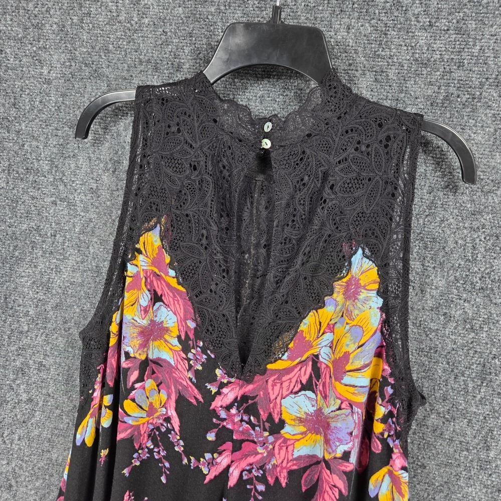 Free People Marsha Floral Lace Mini Slip Dress Black Rayon Boho Fairy Ethereal - Picture 13 of 14
